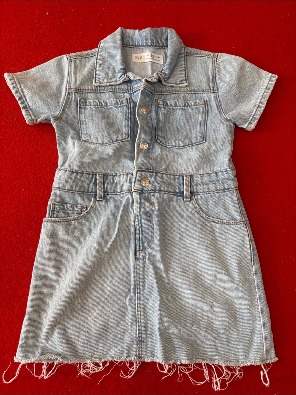 Zara Light Wash Denim Short-Sleeve Kids Dress
